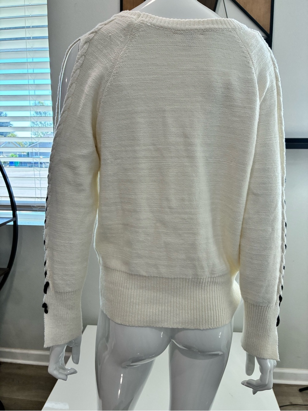 Kori Ivory Crewneck Sweater with Side Cable Detail